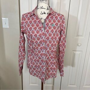 Cinch Womens Size Medium Orange & Green Paisley Long Sleeve Button Up Shirt
